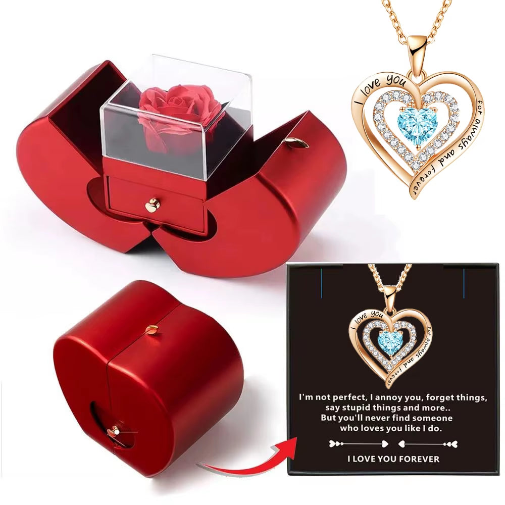 Wholesalers Christmas Gift Red Apple Jewelry Box Necklace Eternal Rose for Girl Mother'S Day New Year Valentine'S Day Gifts