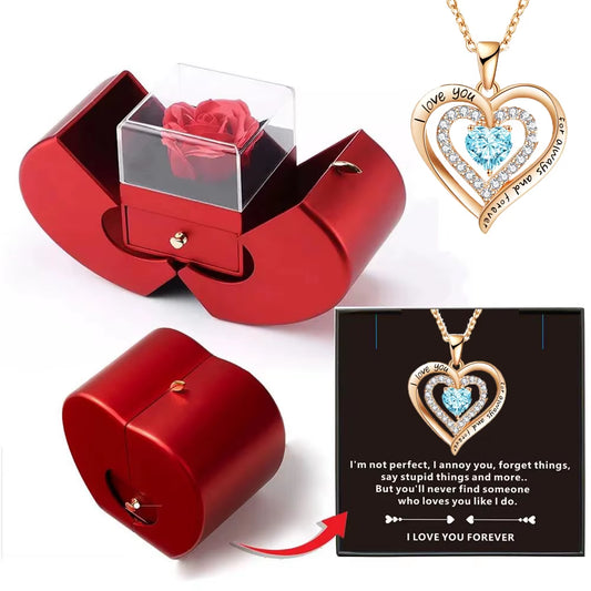 Wholesalers Christmas Gift Red Apple Jewelry Box Necklace Eternal Rose for Girl Mother'S Day New Year Valentine'S Day Gifts