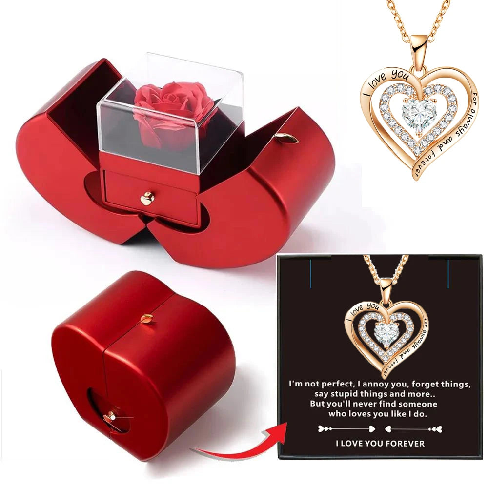 Wholesalers Christmas Gift Red Apple Jewelry Box Necklace Eternal Rose for Girl Mother'S Day New Year Valentine'S Day Gifts