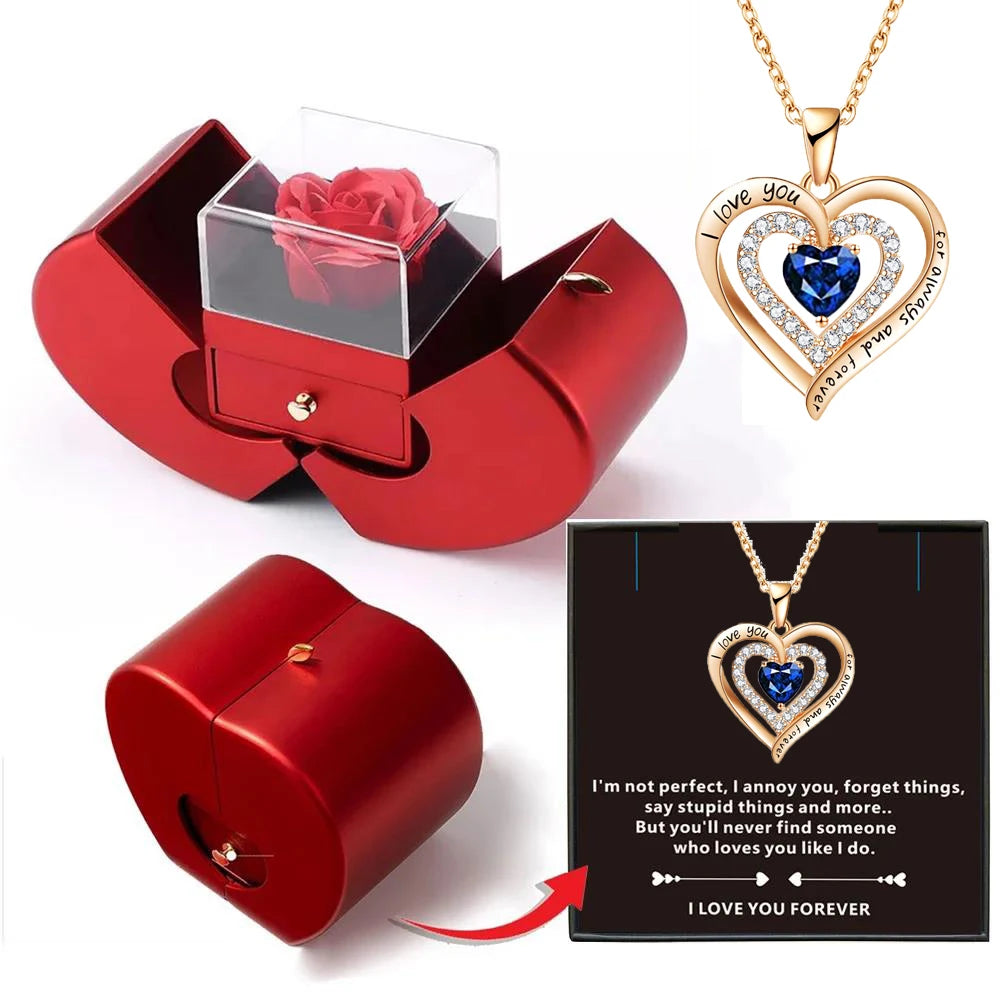 Wholesalers Christmas Gift Red Apple Jewelry Box Necklace Eternal Rose for Girl Mother'S Day New Year Valentine'S Day Gifts