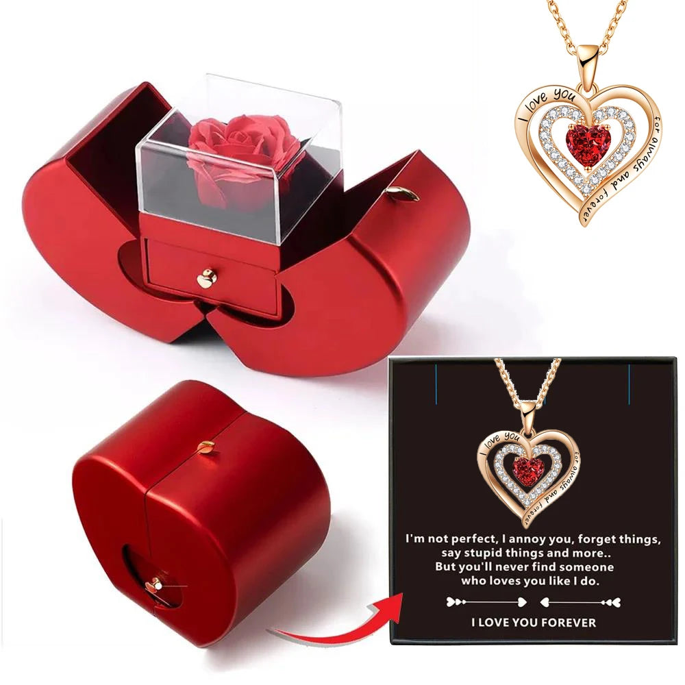 Wholesalers Christmas Gift Red Apple Jewelry Box Necklace Eternal Rose for Girl Mother'S Day New Year Valentine'S Day Gifts