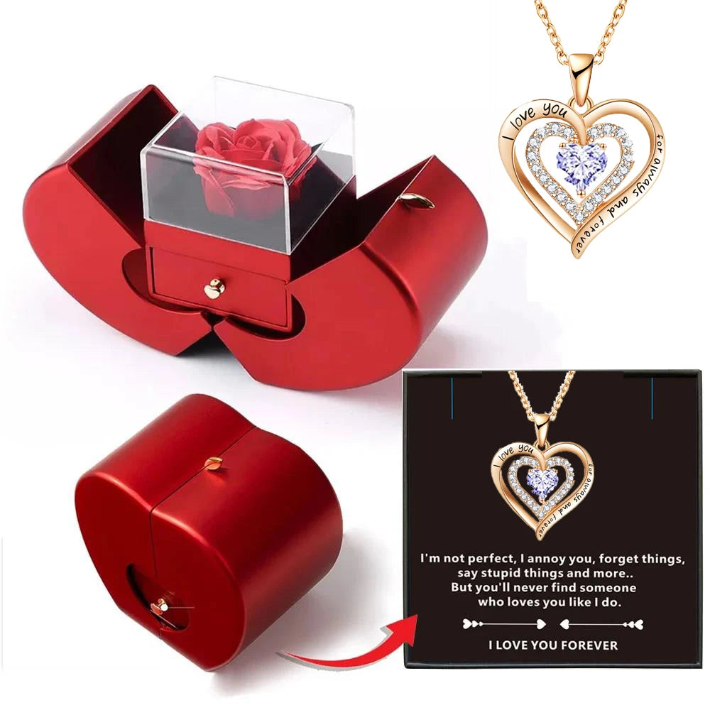 Wholesalers Christmas Gift Red Apple Jewelry Box Necklace Eternal Rose for Girl Mother'S Day New Year Valentine'S Day Gifts